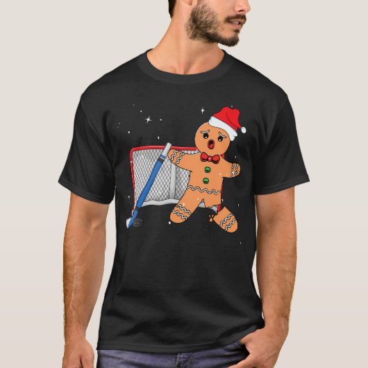 Hockey Goalie Gingerbread Goalkeeper Funny Christm T-shirt (Voorkant)