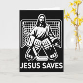 Hockey Goalie Goalkeeper Jesus Saves Christian Hoc Kaart (Gele Bloem)
