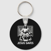 Hockey Goalie Goalkeeper Jesus Saves Christian Hoc Sleutelhanger (Voorkant)