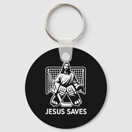 Hockey Goalie Goalkeeper Jesus Saves Christian Hoc Sleutelhanger (Voorkant)