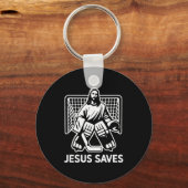 Hockey Goalie Goalkeeper Jesus Saves Christian Hoc Sleutelhanger (Voorkant)