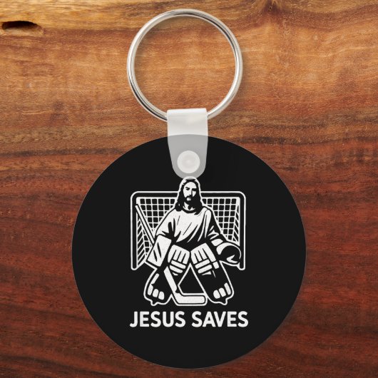 Hockey Goalie Goalkeeper Jesus Saves Christian Hoc Sleutelhanger (Voorkant)