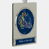 Hockey Goalie Mask Calligram Kerstversiering Verzilverd Banner Ornament (Rechts)