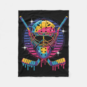 Hockey Goalie Mask Druppelende Verf Vaporwave Drip Fleece Deken