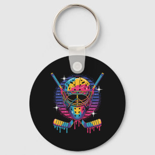 Hockey Goalie Mask Druppelende Verf Vaporwave Drip Sleutelhanger