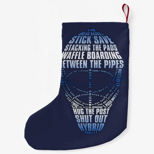 Hockey Goalie Mask Word Art Kleine Kerstsok (Achterkant)