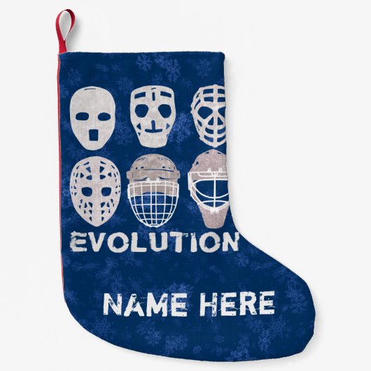 Hockey Goalie Maskers Evolutie Kerst Stocking Kleine Kerstsok (Voorkant)