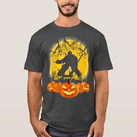 Hockey Goalie Pumpkin Halloween T-shirt (Voorkant)