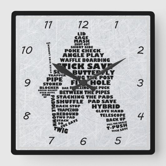 Hockey Goalie Typography Wall Clock Vierkante Klok (Voorkant)