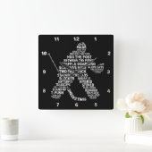 Hockey Goalie Typography Wall Clock Vierkante Klok (Huis)