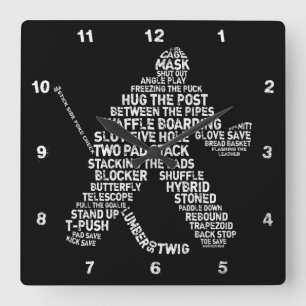 Hockey Goalie Typography Wall Clock Vierkante Klok