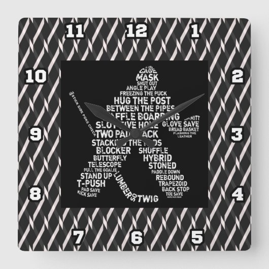 Hockey Goalie Typography Wall Clock Vierkante Klok (Voorkant)
