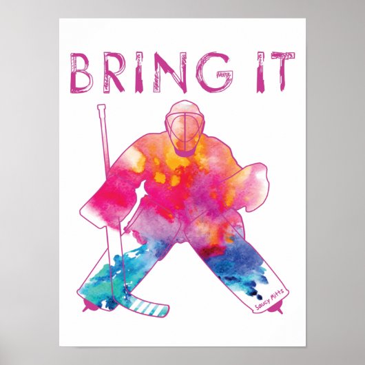 Hockey Goalie Waterverf Pink Girls Poster (Voorkant)