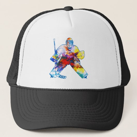 Hockey Goalie Waterverf Trucker Pet (Voorkant)