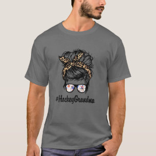 Hockey Grandma Messy Hair Bun Leopard Vrouwen Moed T-shirt