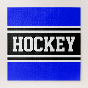 HOCKEY Helder Blauw Zwart Wit Racing Stripes Legpuzzel