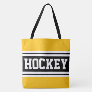 HOCKEY Helder Geel Zwart Wit Racing Strepen Tote Bag