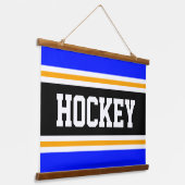 HOCKEY Helder Levendig Blauw Zwart Geel Strepen Hangend Wandkleed (Gebogen)