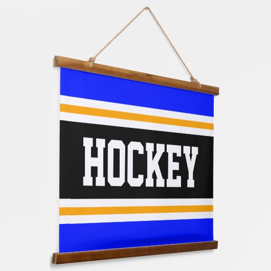 HOCKEY Helder Levendig Blauw Zwart Geel Strepen Hangend Wandkleed (Gebogen)