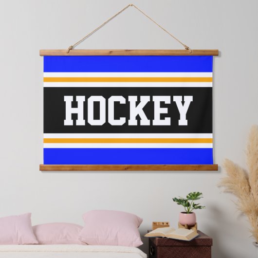 HOCKEY Helder Levendig Blauw Zwart Geel Strepen Hangend Wandkleed (Slaapkamer)