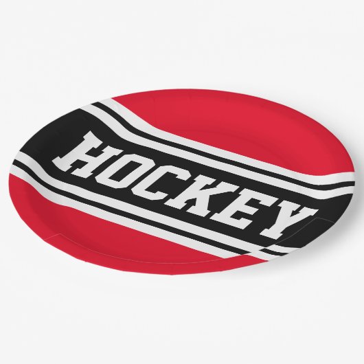 HOCKEY Helder Rood Zwart Wit Racing Stripes Papieren Bordje (Gekanteld)