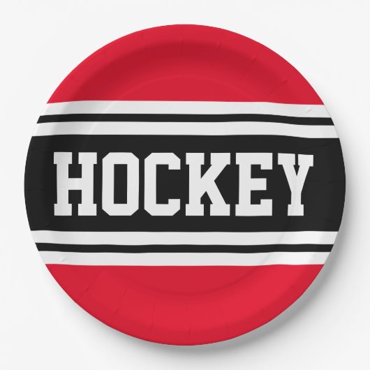 HOCKEY Helder Rood Zwart Wit Racing Stripes Papieren Bordje (Voorkant)