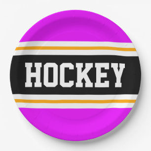 HOCKEY Helder Roze Zwart Sinaasappel Racing Stripe Papieren Bordje