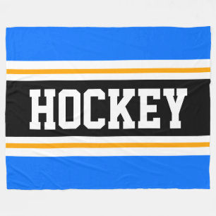 HOCKEY Helderblauw Zwart Oranje Racing Strepen Fleece Deken