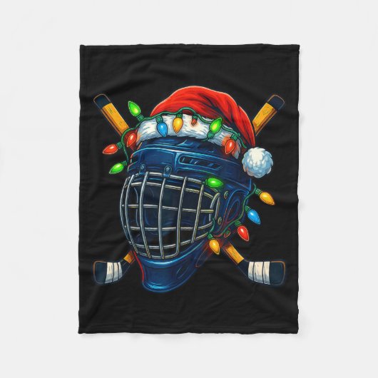 Hockey Helmet Christmas Lights Santa Hat Design Xm Fleece Deken (Voorkant)