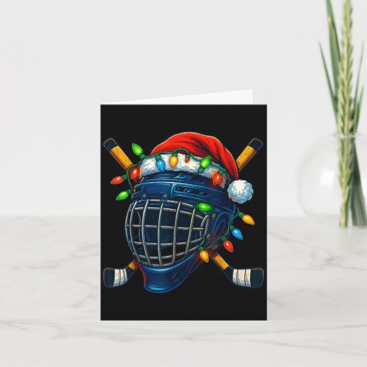Hockey Helmet Christmas Lights Santa Hat Design Xm Kaart (Voorkant)