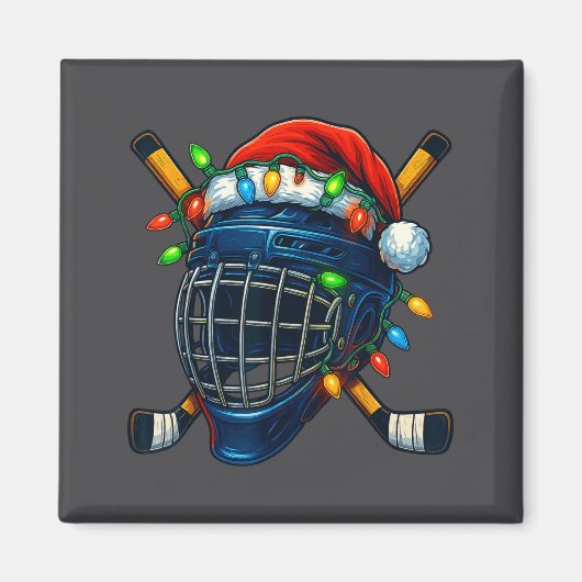 Hockey Helmet Christmas Lights Santa Hat Design Xm Magneet (Voorkant)