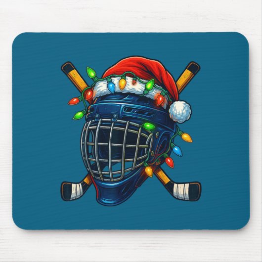 Hockey Helmet Christmas Lights Santa Hat Design Xm Muismat (Voorkant)