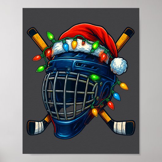 Hockey Helmet Christmas Lights Santa Hat Design Xm Poster (Voorkant)