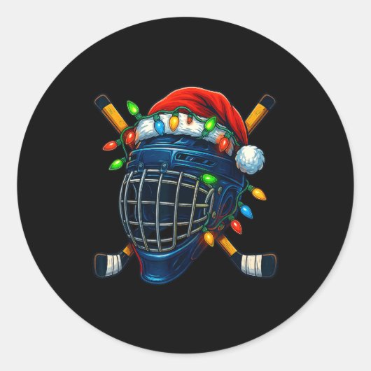 Hockey Helmet Christmas Lights Santa Hat Design Xm Ronde Sticker (Voorkant)