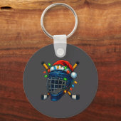 Hockey Helmet Christmas Lights Santa Hat Design Xm Sleutelhanger (Voorkant)