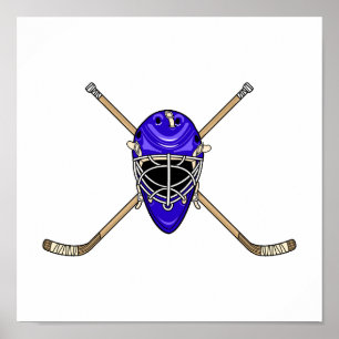 Hockey Helmet en Cross Sticks Blue Poster