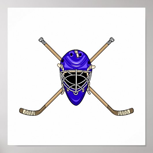 Hockey Helmet en Cross Sticks Blue Poster (Voorkant)