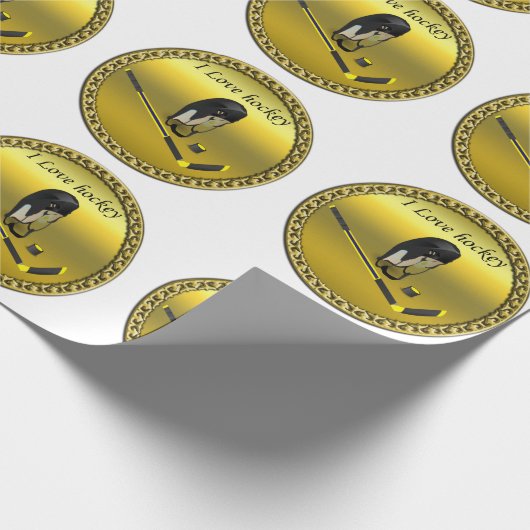 Hockey I Love custom design with stick and helm Cadeaupapier (Hoek)