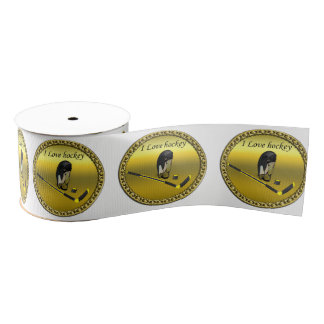 Hockey I Love custom design with stick and helm Grosgrain Lint