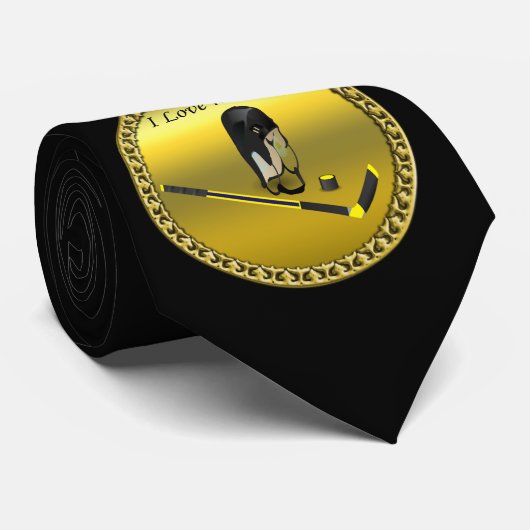 Hockey I Love custom design with stick and helm Stropdas (Opgerold)