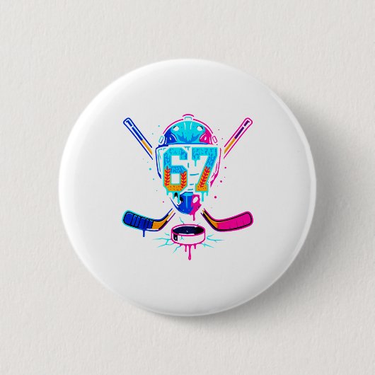 Hockey Ice Cream Drip Number 67 Player 67th Birthd Ronde Button 5,7 Cm (Voorkant)