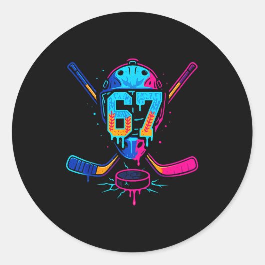 Hockey Ice Cream Drip Number 67 Player 67th Birthd Ronde Sticker (Voorkant)