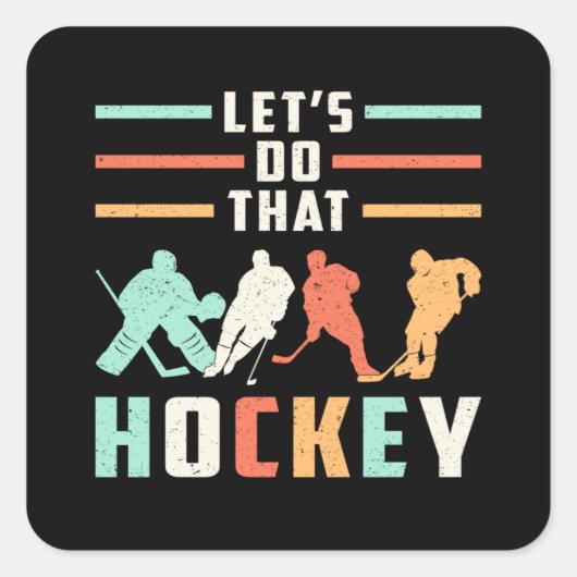 Hockey Ice Hockey Stick Retro Team Puck cadeau ide Vierkante Sticker (Voorkant)