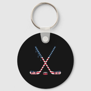 Hockey Ijsje Drip Amerikaanse Vlag Hockey Jeugd B Sleutelhanger