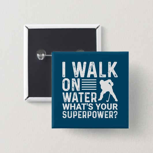 Hockey ik loop op water vierkante button 5,1 cm (Voorkant /achterkant)
