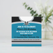 Hockey Jersey themafeest Nodig Sjabloon uit, Blauw Kaart (Staand voorkant)