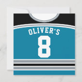 Hockey Jersey themafeest Nodig Sjabloon uit, Blauw Kaart (Achterkant)