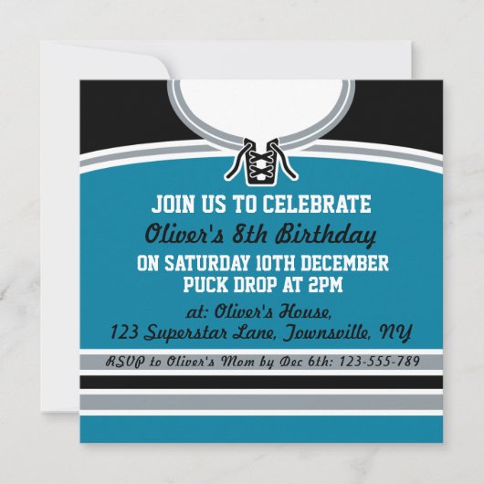 Hockey Jersey themafeest Nodig Sjabloon uit, Blauw Kaart (Voorkant)