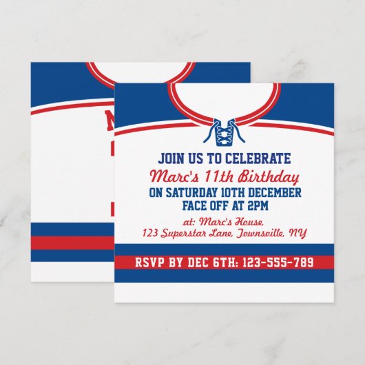 Hockey Jersey themafeest nodigt uit tot Sjabloon Kaart (Voorkant / Achterkant)