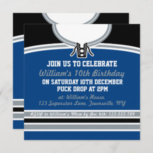 Hockey Jersey Thved Party Invites Sjabloon Blue Kaart